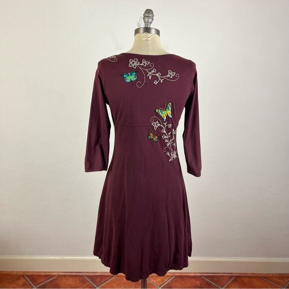 JW Johnny Was Maroon Embroidered V Neck Dress - Picture 6 of 8